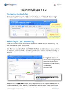 Diploma  Teacher: Groups 1 & 2 Navigating the Orals Tab Classes set up for Groups 1 and 2 automatically show an Orals tab. Click to begin.