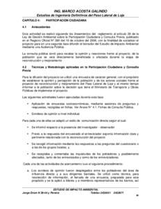 ING. MARCO ACOSTA GALINDO Estudios de Ingeniería Definitivos del Paso Lateral de Loja CAPITULO 4: 4.1  PARTICIPACIÒN CIUDADANA