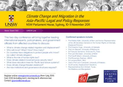 CLIMATE CHANGE AND MIGRATION IN THE ASIA-PACIFIC:  LEGAL AND POLICY RESPONSES