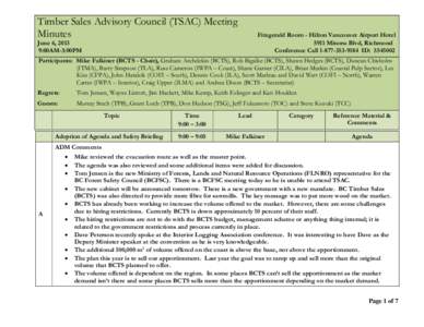 Timber Sales Advisory Council (TSAC) Meeting Minutes Fitzgerald Room - Hilton Vancouver Airport Hotel 5911 Minoru Blvd, Richmond Conference Call[removed]ID: [removed]