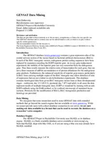 GENSAT Data Mining Nick Didkovsky Bioinformatics core supervisor GENSAT Project at Rockefeller University Email: [removed] Prepared[removed]