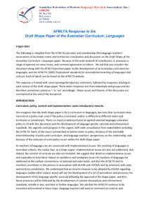 Microsoft Word - AFMLTA Response to the Draft Shape of the Australian Curriculum - Languages.docx