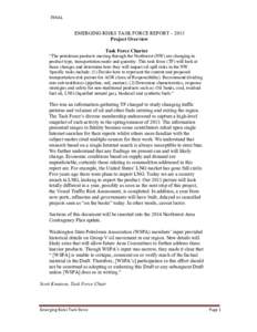 FINAL  EMERGING RISKS TASK FORCE REPORT – 2013 Project Overview Task Force Charter “The petroleum products moving through the Northwest (NW) are changing in