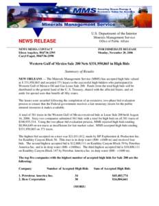 U.S. Department of the Interior Minerals Management Service NEWS RELEASE  Office of Public Affairs