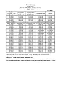 Purdue University OnePurdue Calendar of Paydates - Off-Cycle Checks/2009 Deadline