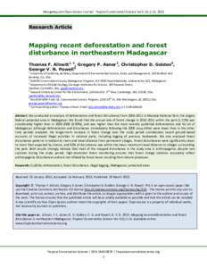 Mongabay.com Open Access Journal - Tropical Conservation Science Vol.6 (1):1-15, 2013  Research Article Mapping recent deforestation and forest disturbance in northeastern Madagascar