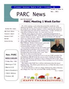 Pioneer Amateur Radio Club — Fremont, NE Volume 21 Issue 11 PARC News  Nov., 2011