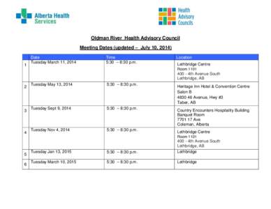 Oldman River Health Advisory Council - Meeting Dates