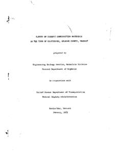 SJRVEY OF HIGHWAY CONSTRUCTION MATERIALS IN THE TOWN OF CRAFTSBURY, ORLEANS COUNTY, VERNONT prepared by  Engineering Geology Section, Materials Division