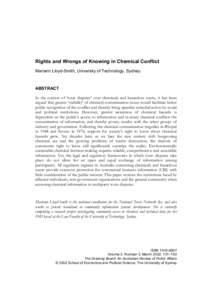 Rights and Wrongs of Knowing in Chemical Conflict Mariann Lloyd-Smith, University of Technology, Sydney ABSTRACT In the context of ‘toxic disputes’ over chemicals and hazardous waste, it has been argued that greater 