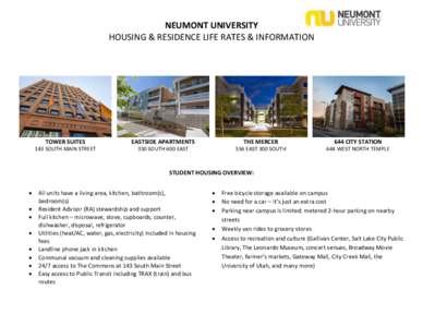 NEUMONT UNIVERSITY HOUSING & RESIDENCE LIFE RATES & INFORMATION TOWER SUITES  EASTSIDE APARTMENTS