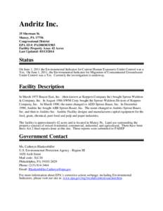 Region 3 GPRA Baseline RCRA Corrective Action Facility Andritz Inc. PAD003031903