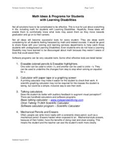 Vermont Assistive Technology Program  Page 1 of 4 Math Ideas & Programs for Students with Learning Disabilities