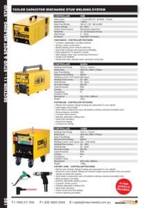 SECTION 11 – STUD & SPOT WELDING – STUD  TAYLOR CAPACITOR DISCHARGE STUD WELDING SYSTEM CONTROLLER  CD8