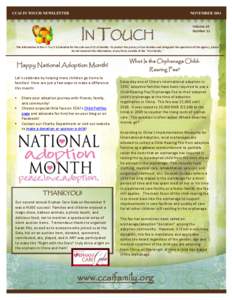 CCAI IN TOUCH NEWSLETTER  NOVEMBER 2014 IN TOUCH