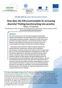 GR:EEN-GEM DOCTORAL WORKING PAPERS SERIES  How does the ICN accommodate its increasing diversity? Putting benchmarking into practice Hikaru, YOSHIZAWA EM GEM Doctoral Fellow at the Free University of Brussels (ULB) and t