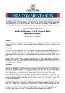 RSIS COMMENTARIES RSIS Commentaries are intended to provide timely and, where appropriate, policy relevant background and analysis of contemporary developments. The views of the authors are their own and do not represent the official position of the