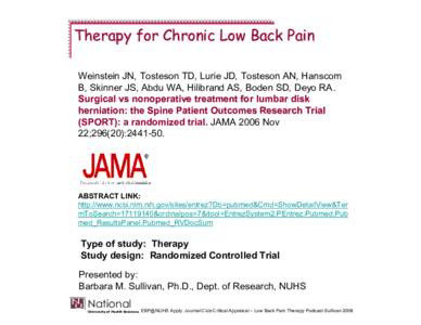 Microsoft PowerPoint - 07.01e Journal Club 3 Low Back Pain therapies.podcast.Example RCT.ppt