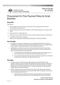 Finance Circular No[removed]Procurement On-Time Payment Policy for Small Business