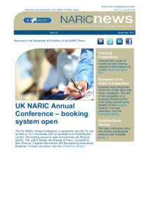 Is this email not displaying correctly?                   Welcome to the September 2014 edition of NARIC News Issue 33  View it in your browser