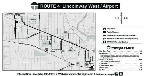 ROUTE 4 Lincolnway West / Airport N South Shore Station  South Bend