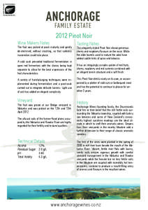 2012 Pinot Noir Wine Makers Notes