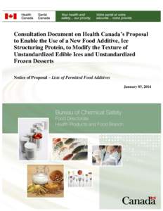 Consultation Document on Health Canada’s Proposal to Enable the Use of a New Food Additive, Ice Structuring Protein, to Modify the Texture of Unstandardized Edible Ices and Unstandardized Frozen Desserts Consultation D