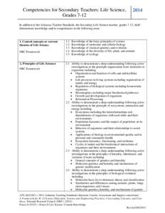 Competencies for Secondary Teachers: Life Science,         Grades 7-12