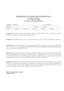 ´ OLIMP´IADA JUVENIL DE MATEMATICA Prueba Nacional 27 de Mayo de 2006 9o Grado de Educaci´ on B´