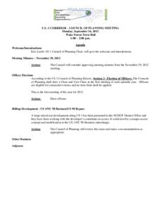 U.S. 1 CORRIDOR – COUNCIL OF PLANNING MEETING Monday, September 16, 2013 Wake Forest Town Hall 1:00 – 2:00 p.m. Agenda Welcome/Introductions