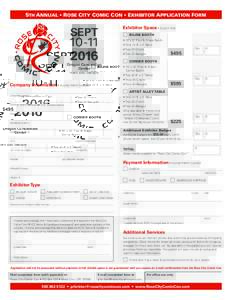 5TH ANNUAL • ROSE CITY COMIC CON • EXHIBITOR APPLICATION FORM  SEPT