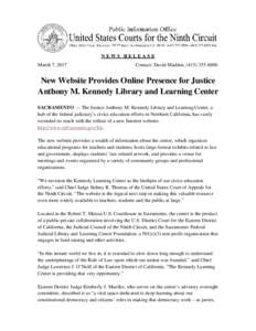 NEWS RELEASE March 7, 2017 Contact: David Madden, (New Website Provides Online Presence for Justice