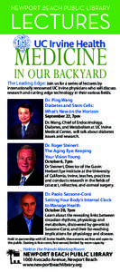 newport beach public library  LECTURES MEDICINE IN OUR BACKYARD