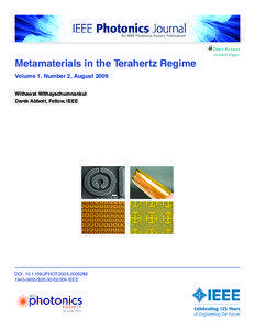 Electromagnetism / Optics / Materials science / Terahertz metamaterials / Split-ring resonator / Photonic metamaterial / Negative index metamaterials / Tunable metamaterials / Transformation optics / Physics / Metamaterials / Nanomaterials