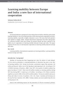 European perspectives on internationalization  Learning mobility between Europe and India: a new face of international cooperation Solomon Arulraj David