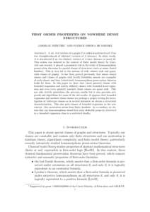 FIRST ORDER PROPERTIES ON NOWHERE DENSE STRUCTURES ˇ RIL ˇ ∗ AND PATRICE OSSONA DE MENDEZ JAROSLAV NESET Abstract. A set A of vertices of a graph G is called d-scattered in G if no