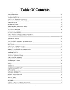 Table Of Contents INTRODUCTION ........................................................................................................................... 1 DAILY SCHEDULE ................................................