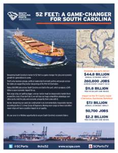 Statewide, our ports deliver:  Deepening South Carolina’s harbor to 52 feet is a game changer for jobs and economic growth for generations to come. That’s why business groups, political leadership from both parties a