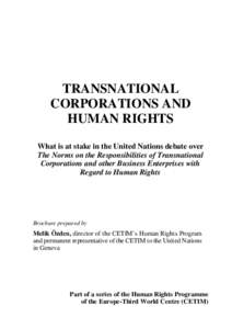 TRANSNATIONAL CORPORATIONS AND HUMAN RIGHTS What is at stake in the United Nations debate over The Norms on the Responsibilities of Transnational Corporations and other Business Enterprises with