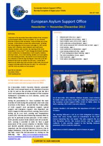 European Asylum Support Office Bureau Européen d’Appui pour l’Asile ISSN: [removed]European Asylum Support Office Newsletter — November/December 2012