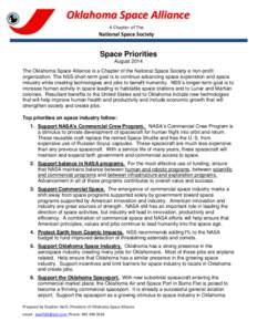 Oklahoma Space Alliance A Chapter of The National Space Society  Space Priorities