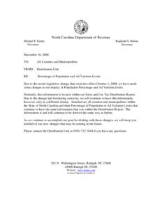 North Carolina Department of Revenue Michael F. Easley Governor Reginald S. Hinton Secretary