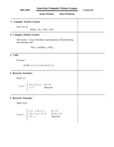 American Computer Science LeagueSenior Division