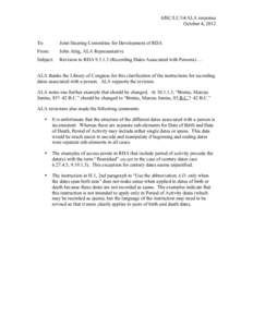 6JSC/LC/14/ALA response October 4, 2012 To:  Joint Steering Committee for Development of RDA