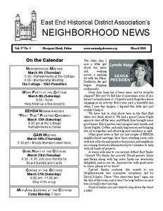 East End Historical District Association’s  NEIGHBORHOOD NEWS Vol. 37 No. 3  Margaret Hand, Editor