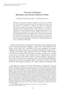 American Economic Review 2013, 103(4): 1325–1359 http://dx.doi.orgaerThe Lure of Authority: Motivation and Incentive Effects of Power† By Ernst Fehr, Holger Herz, and Tom Wilkening*