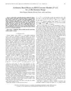 IEEE TRANSACTIONS ON VERY LARGE SCALE INTEGRATION (VLSI) SYSTEMS, VOL. 23, NO. 3, MARCHArithmetic-Based Binary-to-RNS Converter Modulo {2n ±k} for jn-Bit Dynamic Range