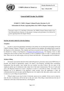 Practice Direction No.: 03  UNRWA DISPUTE TRIBUNAL Date: 6 March[removed]General Staff Circular No[removed]
