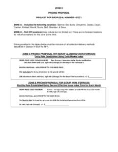 ZONE E PRICING PROPOSAL REQUEST FOR PROPOSAL NUMBER 4572Z1 ZONE E – Includes the following counties: Banner, Box Butte, Cheyenne, Dawes, Deuel, Garden, Kimball, Morrill, Scotts Bluff, Sheridan, & Sioux. ZONE E – Roll