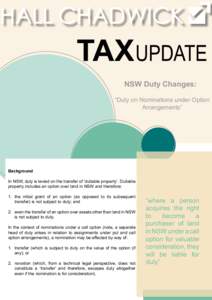 TAX UPDATE NSW Duty Changes: